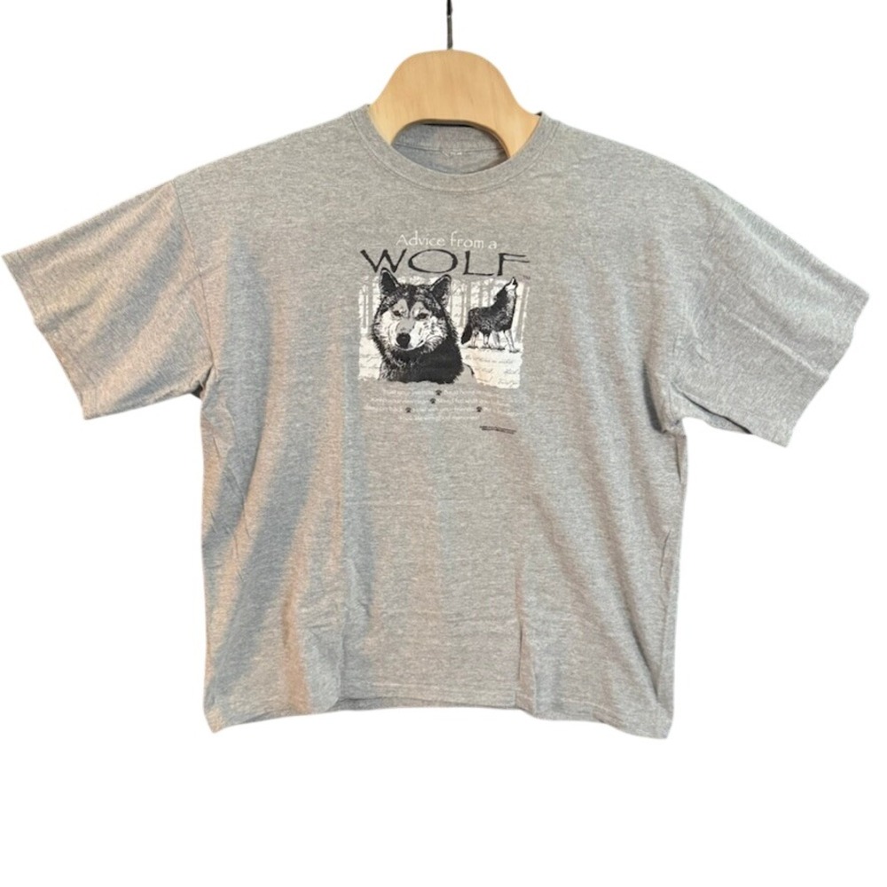 Advice from a Wolf Graphic T-Shirt Gray Short Sleeve Nature Tee Mens XL